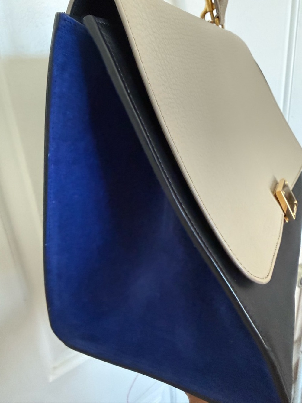 CelineTri-Color Trapeze Leather & SuedeTop Handle Bag - dust bag included